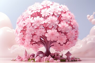Pink Tree Covered in Pink Flowers