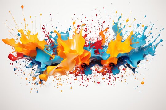 Colorful paint splatters on white wall creating a vibrant and artistic abstract background