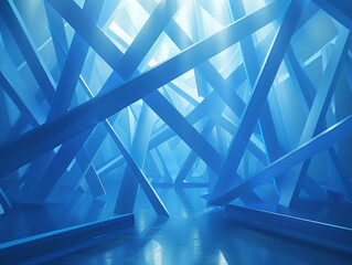 3d render. Abstract background of blue punk neon stripes and ribbons ascending. Modern wallpaper AI-generated Image