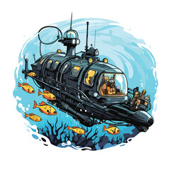 Submersible diving into the depths of the ocean with