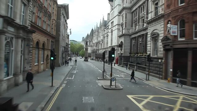 Bus ride in London town, downtown area near Picadilly,  in London, England, United Kingdom.