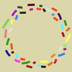 Round frame made of confetti (or just stripes). Isolated on ochre background.