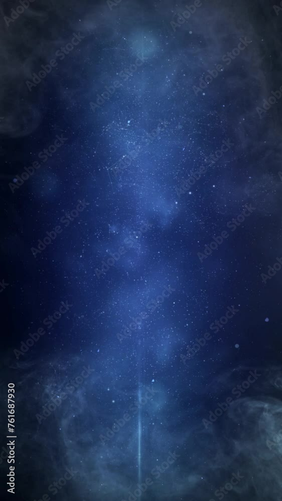 Wall mural vertical space smoke particle flight 4k loop features a camera view flying slowly through a space li