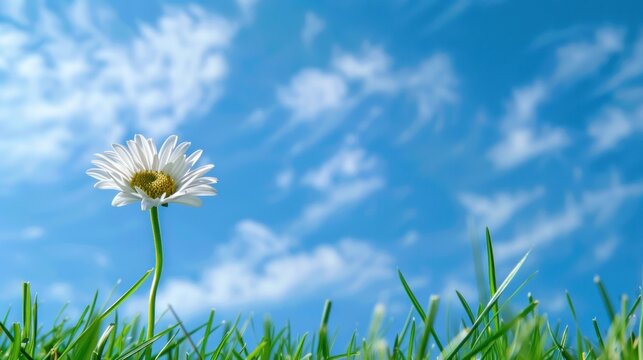 flower isolated in a blue sky with grass