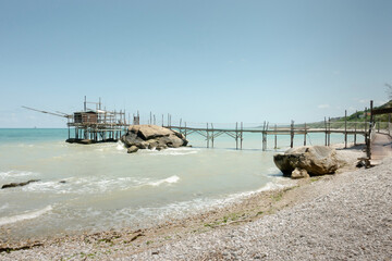 Trabocchi coast. View of the Trabocco Punta le Morge, Ancient fishing machine, Abruzzo, Italy.