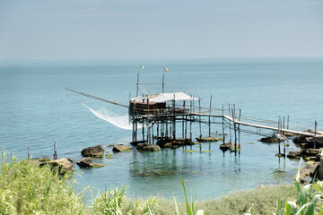Trabocchi coast. View of the Trabocco Punta le Morge, Ancient fishing machine, Abruzzo, Italy.