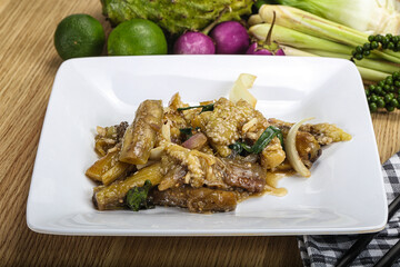 Roasted Thai eggplant with onion