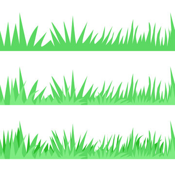 Set of different green grass seamless borders