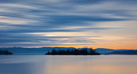 beautiful sunset at lake zurich, long exposure