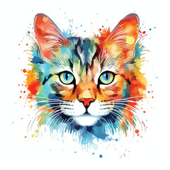Watercolor Colorful Cat Face Clipart Clipart isolated