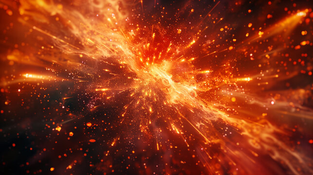 A bright orange explosion in space with lots of fire and sparks