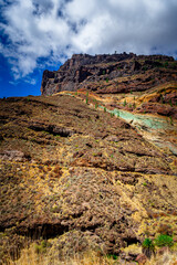 Los Azulejos Rainbow colored Rocks in the Mountains of Gran Canaria Island Spain.