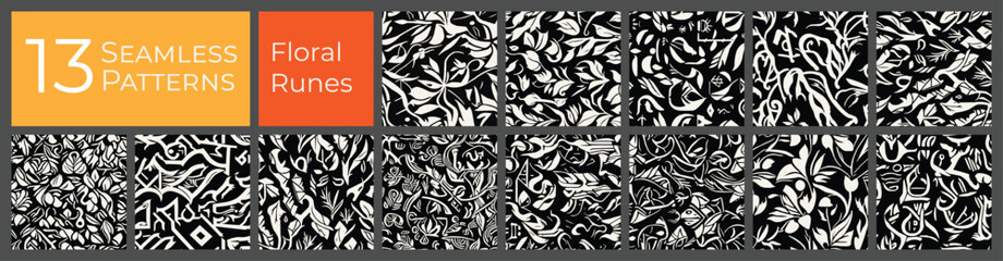 Floral deco pattern collection. Monotone clean baroque art. Abstract textile deco pattern.