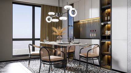 3d rendering modern dining room dining table interior decoration