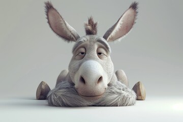 Cartoon character of a Donkey on a gray background. 3d illustration - obrazy, fototapety, plakaty