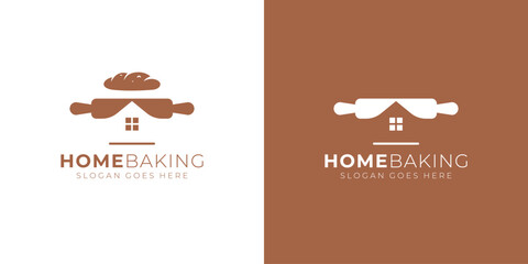 Creative Home Baking Logo. Bread Rolling Pin and Home with Minimalist Style. Bakery Logo Icon Symbol Vector Design Inspiration.