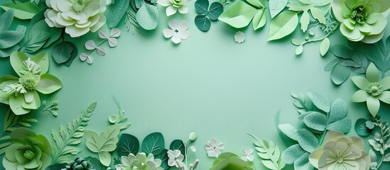 A lush green background adorned with beautiful flowers and leaves, symbolizing the abundance of water and life in aquatic and terrestrial plants. The perfect font for a refreshing and natural design - obrazy, fototapety, plakaty