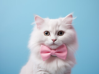 Funny cat. Pets. Zooclinic, veterinary. Hotel for animals. Kitten with bow tie.
