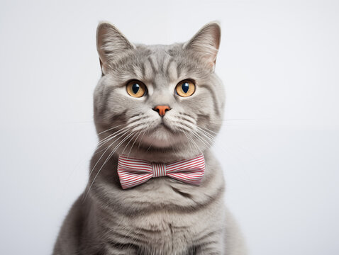 Funny cat. Pets. Zooclinic, veterinary. Hotel for animals. Kitten with bow tie.