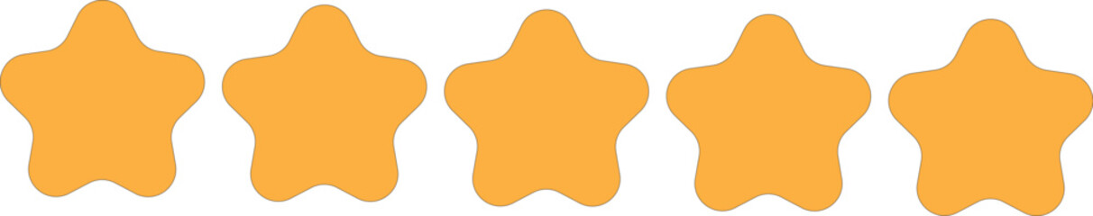 Star icon. Vector yellow isolated five stars. Customer feedback concept. Vector 5 stars rating review. Quality shape design. EPS10.
