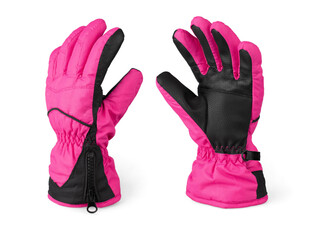 Pink winter Gloves isolated on white background