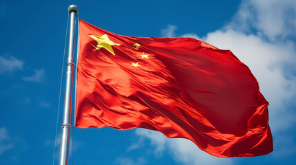 Majestic Chinese Flag, Dramatic Blue Sky
