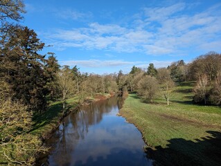 Fototapeta na wymiar View of the River Aln at Alnwick, Northumberland, England