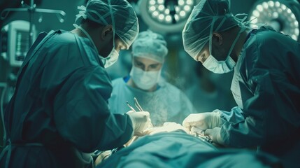 Close up of surgeons operating on a patient with respiratory issues in the operating room - obrazy, fototapety, plakaty