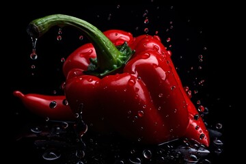 a red pepper with water drops - Powered by Adobe