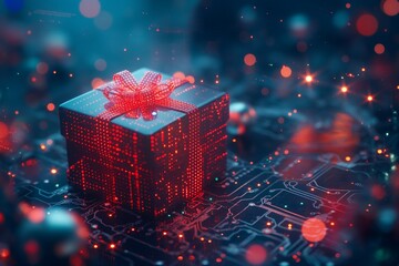 A digital gift in the form of a microchip box, a festive present