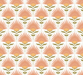 Damask floral hand drawn wallpaper. Pastel simple meadow flower seamless pattern. Vector beige botanical spring design, repeat background, Cute Easter print, rustic textile, wrap paper, scrap, fabric. - 761701189