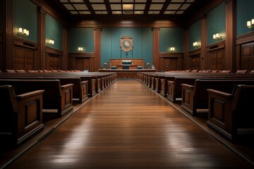 Empty Courtroom With Wall Clock