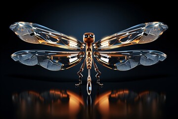 a glass dragonfly with wings - obrazy, fototapety, plakaty