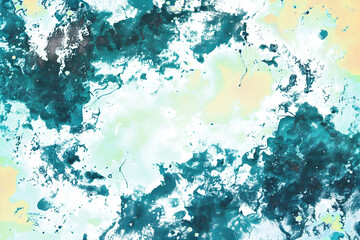 Teal and silver watercolor wash background on white background.