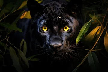 Foto op Plexiglas a black panther with yellow eyes © Serghei11