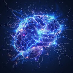 Digital illustration of a human brain with electrical activity, symbolizing intelligence and neural function.