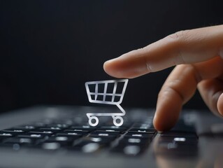 Fototapeta na wymiar Hand Pushing Shopping Cart on Keyboard