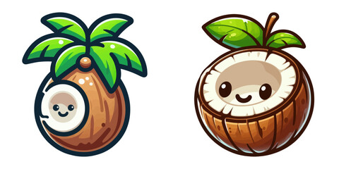 Two Cartoon Coconuts. Vector Illustration