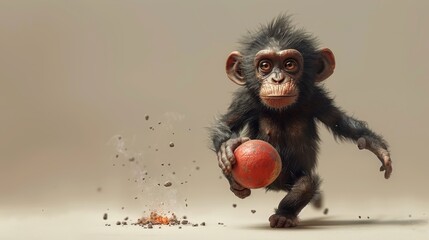 A monkey character with a grenade bomb in his hand. 3d illustration - obrazy, fototapety, plakaty