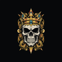 Skull King Wearing Crown Heavy Metal Shirt Design 