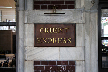 The sign of a famous restaurant "Orient express" in Istanbul train station, Turkey.