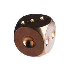 One metal game dice isolated on white