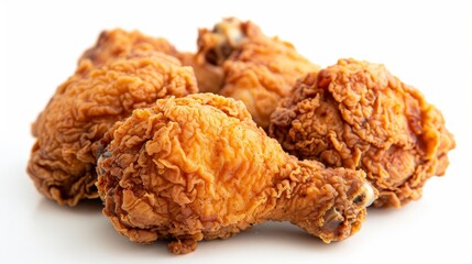 Culinary concept of crispy fried chicken isolated on white background in high quality stock photo