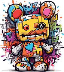 Bright colorful graffiti monster bear