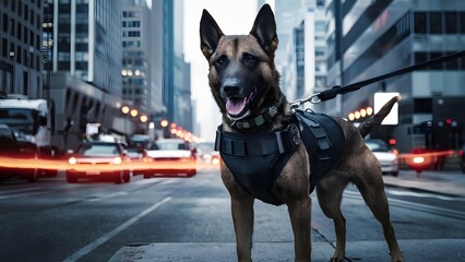 K9 police dog on duty - obrazy, fototapety, plakaty