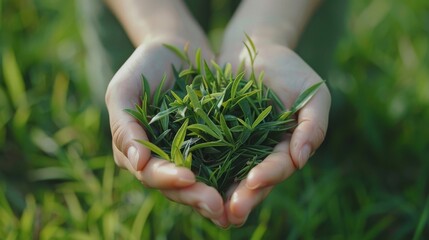Person Holding Grass in Hands