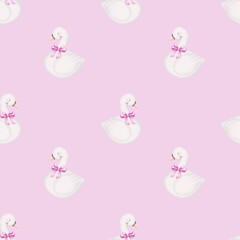 Seamless pattern swan cute print pink 