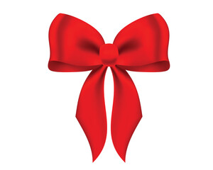 Realistic decorative red bow made of shiny satin ribbon. Vector bow for page decor isolated on white background