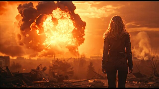 Girl Standing Backwards Witnessing a Nuclear Explosion