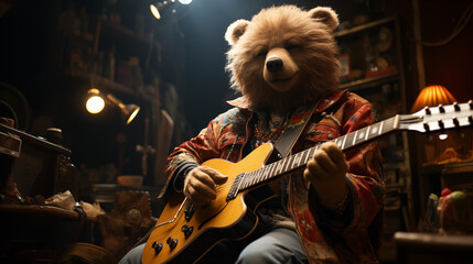 bear with an electric guitar in a realistic style. Teddy Bear, Cool Bear, Retro Bear, Teddy...